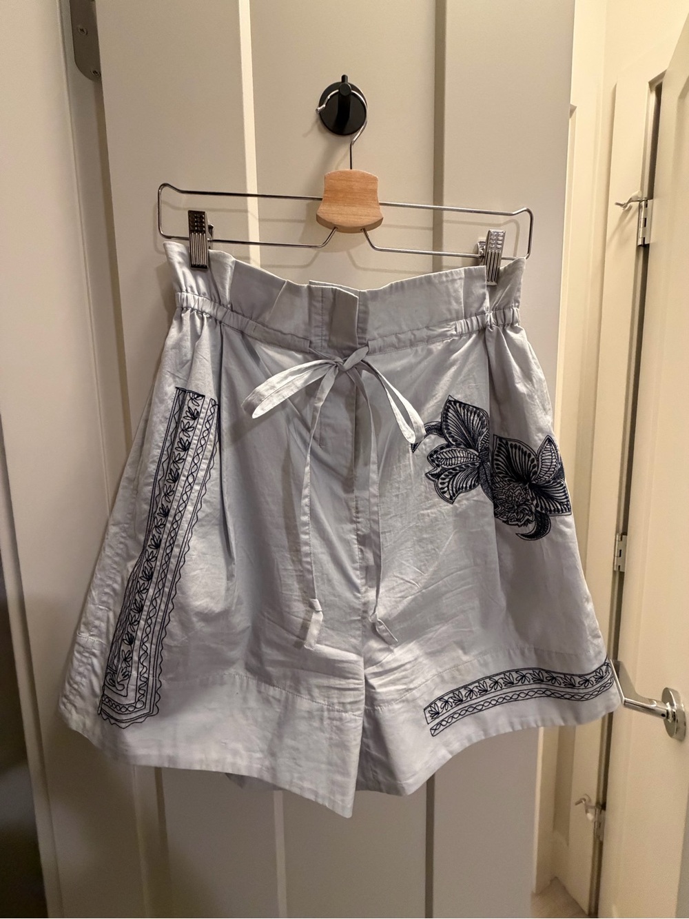 Acne Light Blue Embroidered Paperbag Shorts